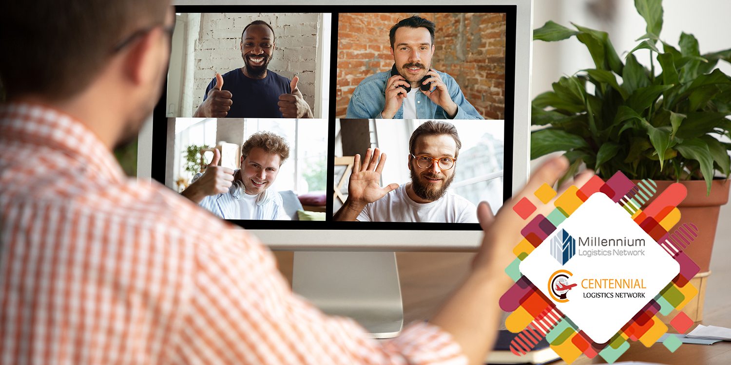 Remote meeting. Man working from home during coronavirus or COVID-19 quarantine, remote office concept. Young businessman, manager in front of monitor during online conference with colleagues and team.